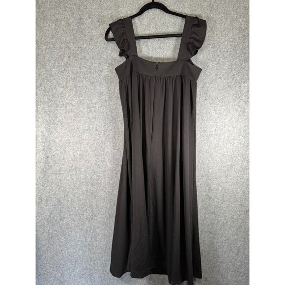 Ann‎ Taylor Dress 4 Ruffle Sleeve Midi Black Stretch Midi Summer Mature - Picture 6 of 7